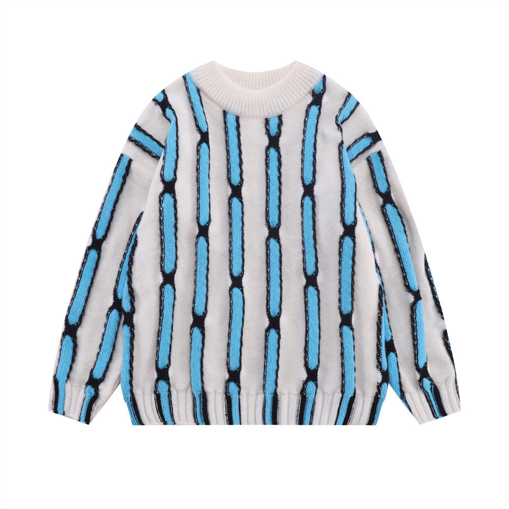 Contrast Striped Knitwear Men's Jacquard Sweater