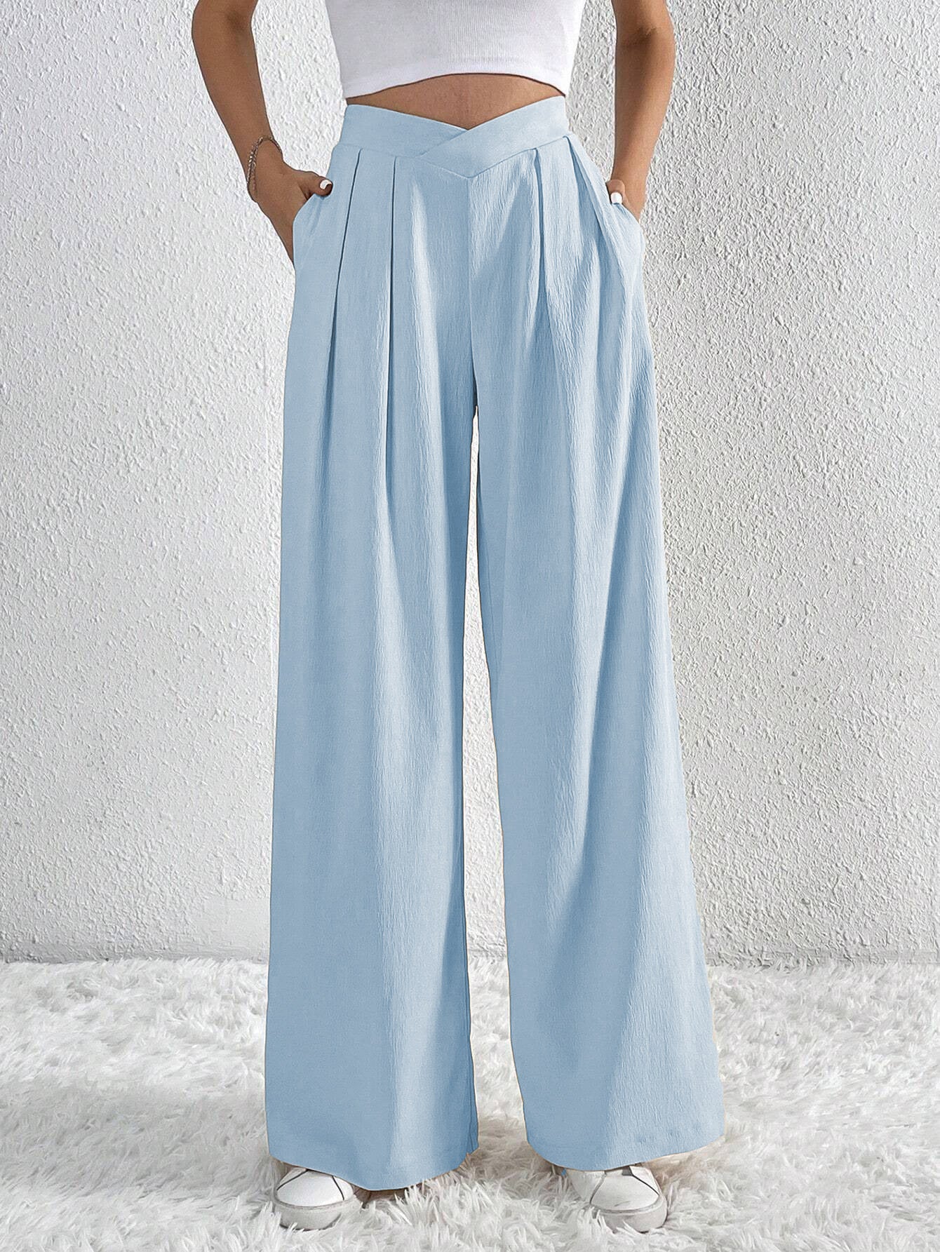 Solid Color Pleated Casual Wide-leg Pants Loose Casual Women's Commuting Versatile Style Comfortable TrousersS