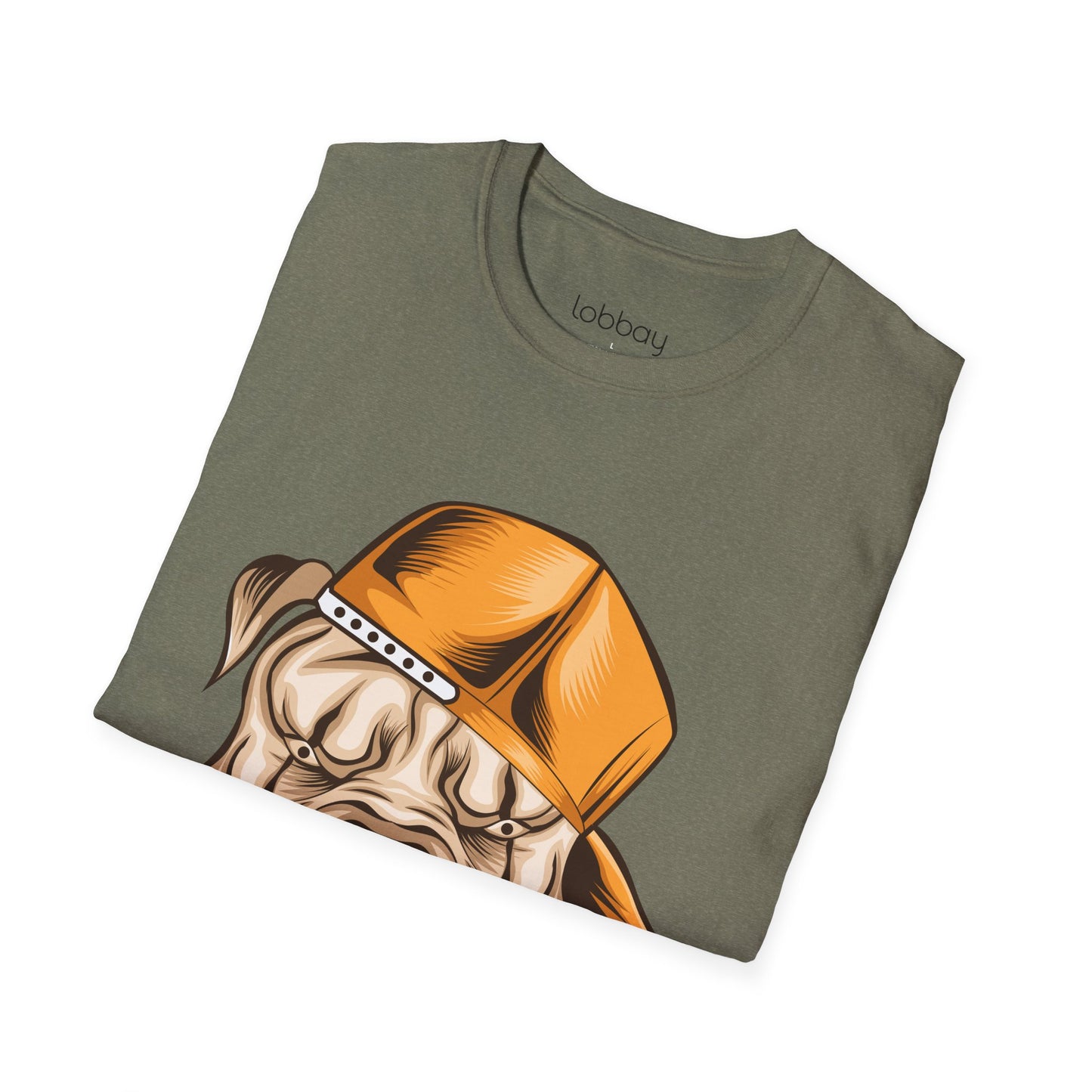 Cool Bulldog Graphic T-Shirt – Street Style Dog Wearing Cap | Olive Green Tee for Men & Women