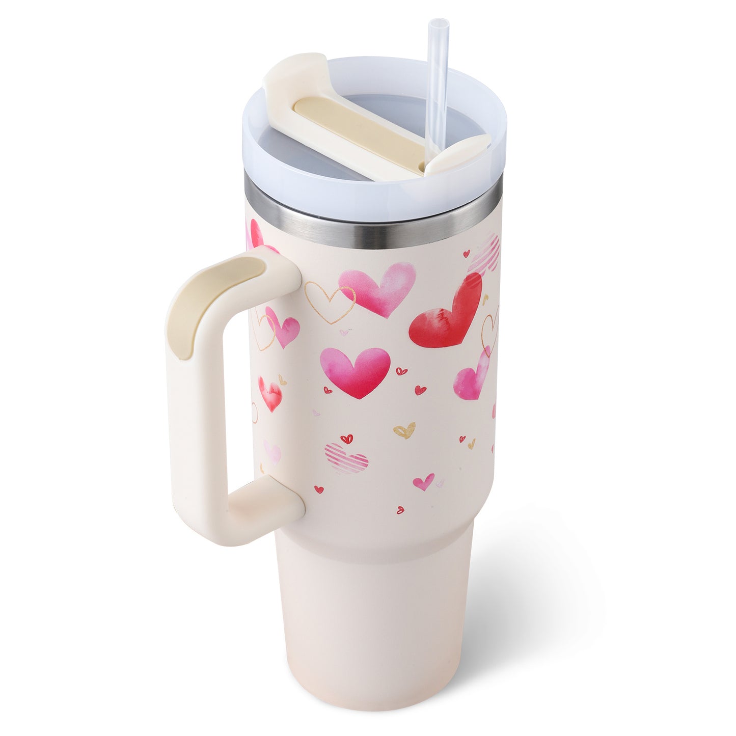 Tumbler with Handle & Straw – Stainless Steel Spill-Proof Travel Mug with Lid