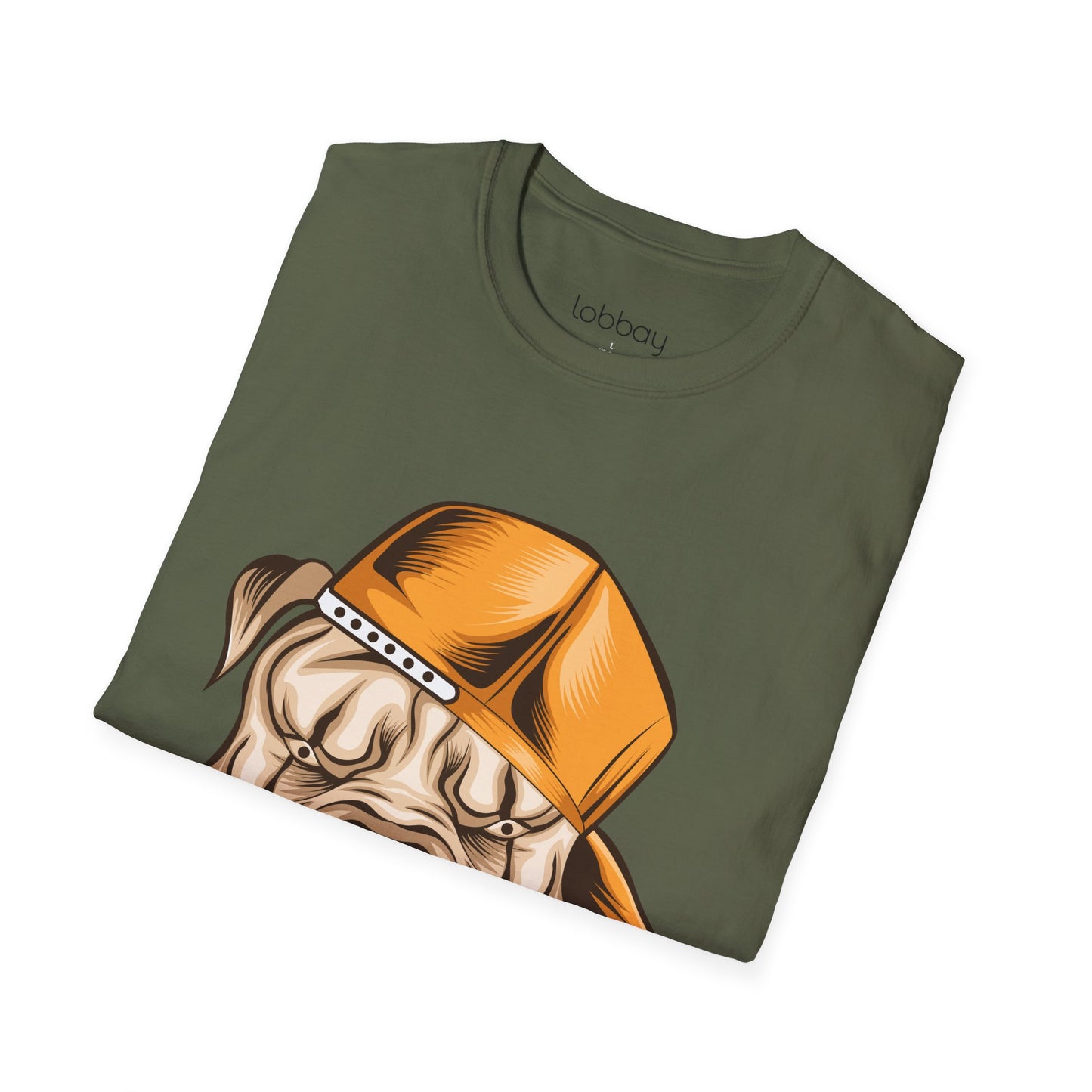 Cool Bulldog Graphic T-Shirt – Street Style Dog Wearing Cap | Olive Green Tee for Men & Women