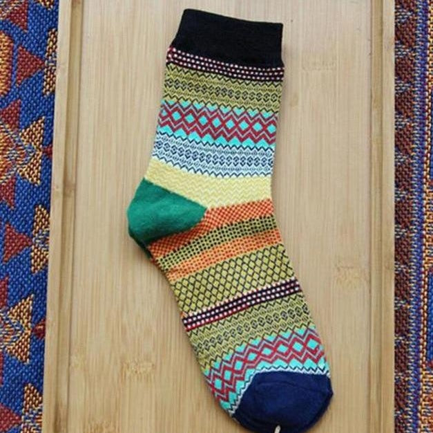 Vintage ethnic wind tube female socks horizontal strip double road socks cotton socks socks