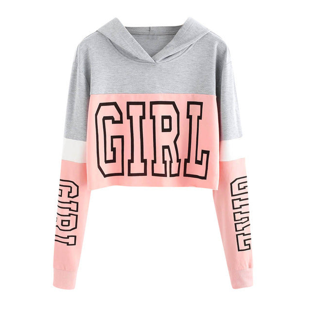 Crop Top Hoodie Sweatshirt Hoodies Women Patchwork Lett