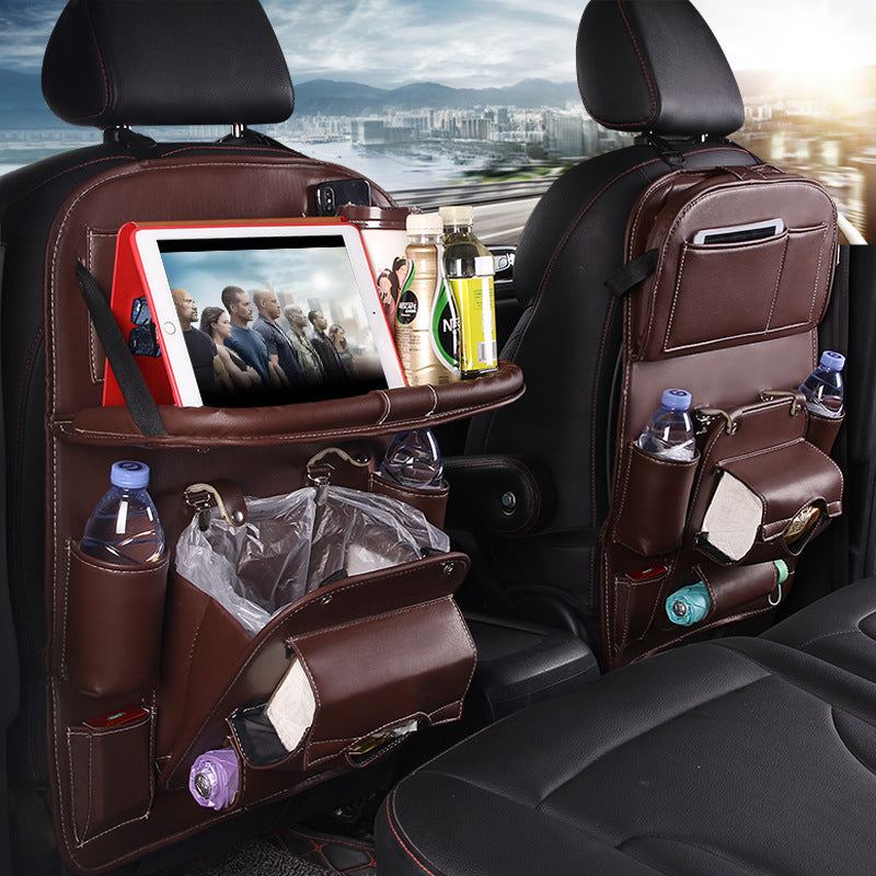 Leather Car Storage Bag Multifunction Seat Back Tray Hanging Bag Waterproof Car Organizer Automotive Interior Accessories