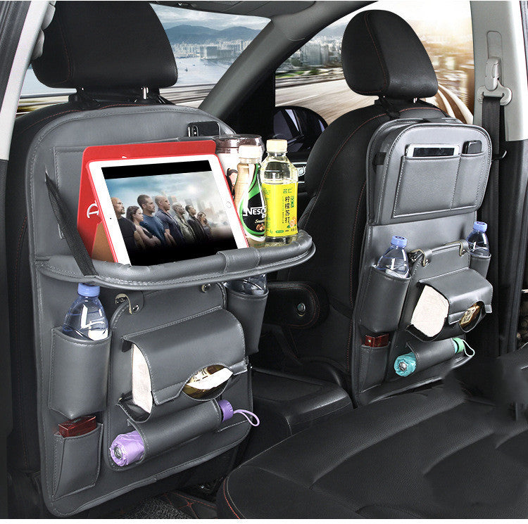 Leather Car Storage Bag Multifunction Seat Back Tray Hanging Bag Waterproof Car Organizer Automotive Interior Accessories