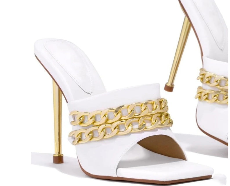 Womens Sandals Shoes Mules Thin High Heels Square Toe Slippers