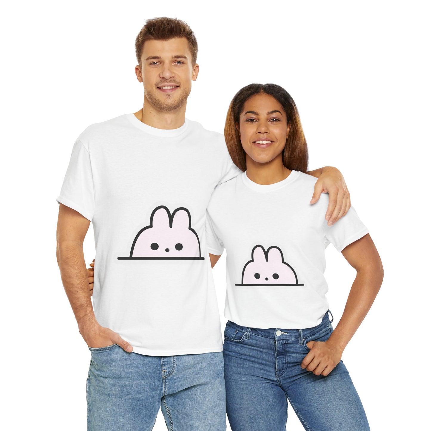 Cute Bunny Unisex Heavy Cotton T-Shirt | Gift for Animal Lovers, Casual Wear, Birthday Present