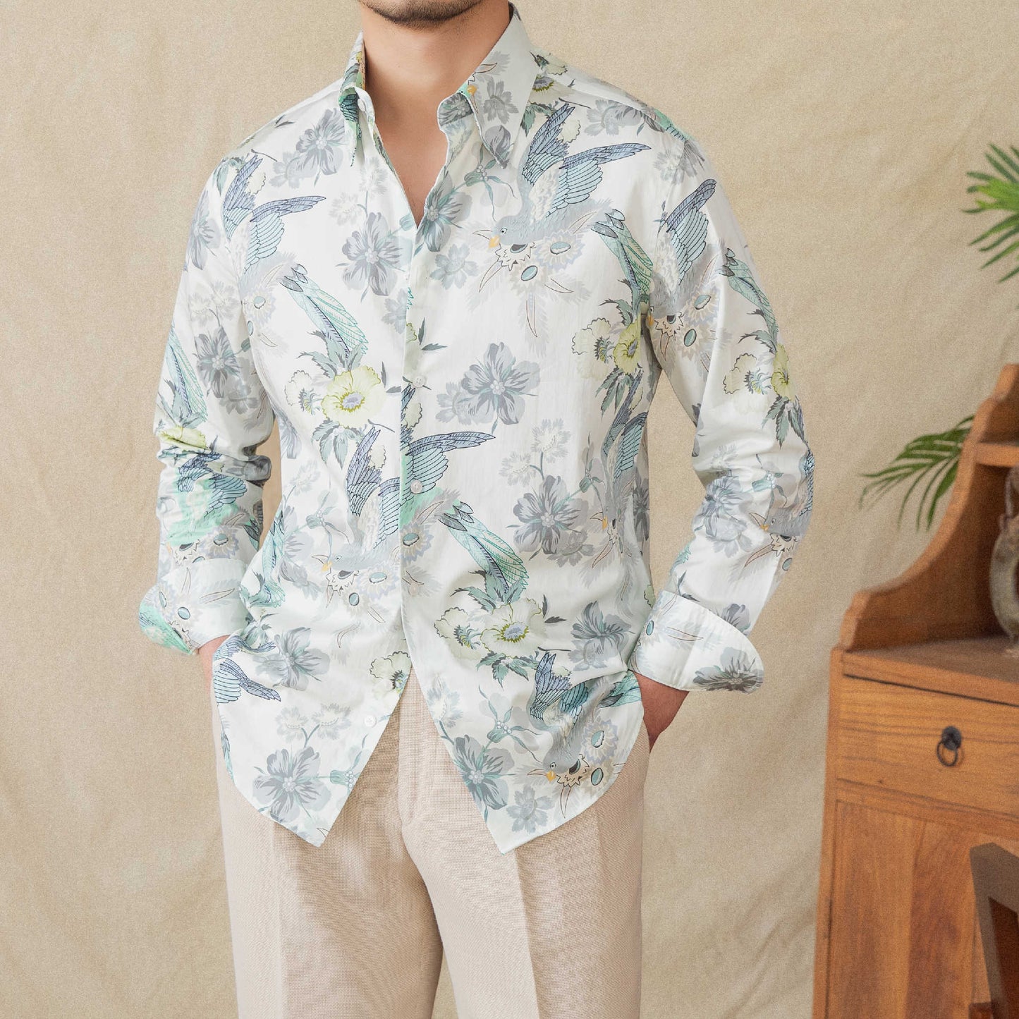 Men's Printed Long-sleeved Cotton Shirt