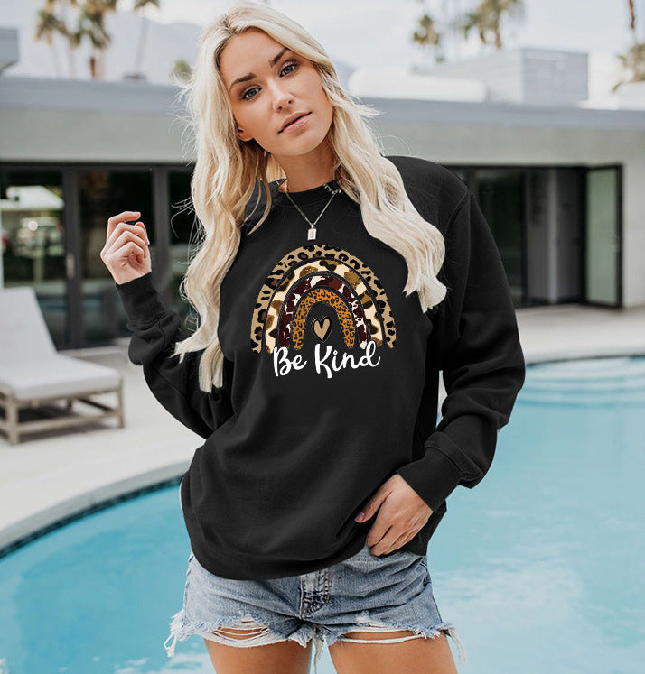 Ladies Leopard Print Rainbow Rain Casual Sweatshirt