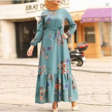 Turkish Muslim Women's Long Sleeve Printed Robe
