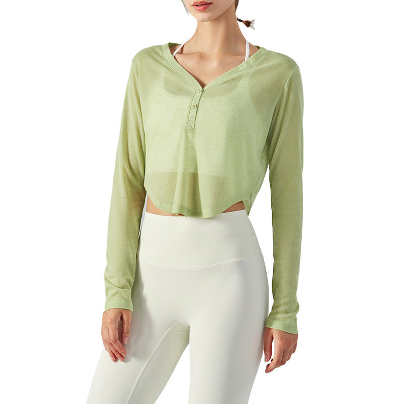 Loose V-neck Yoga Blouse Long Sleeve T-shirt Casual Draping Effect