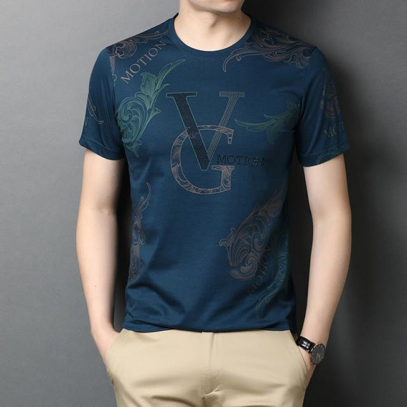 Thin Men's Printed T-shirts Men's Pullover Round Neck Short Sleeves
