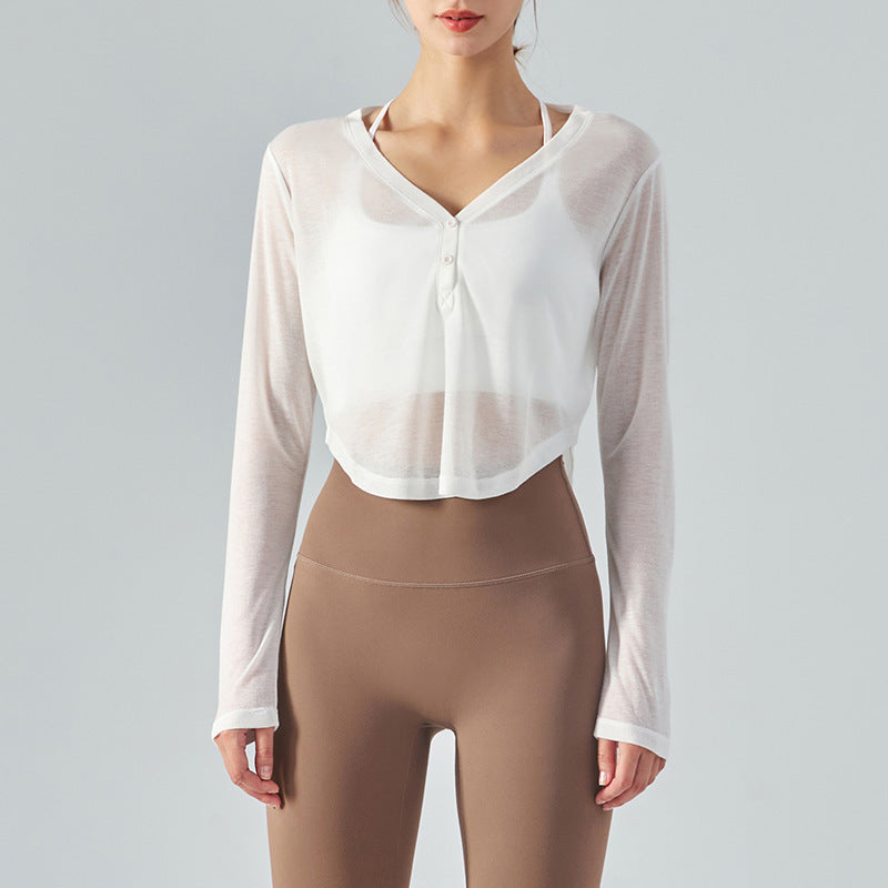 Loose V-neck Yoga Blouse Long Sleeve T-shirt Casual Draping Effect