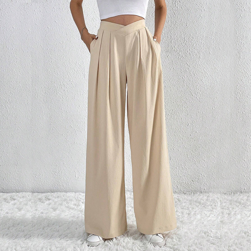 Solid Color Pleated Casual Wide-leg Pants Loose Casual Women's Commuting Versatile Style Comfortable TrousersS