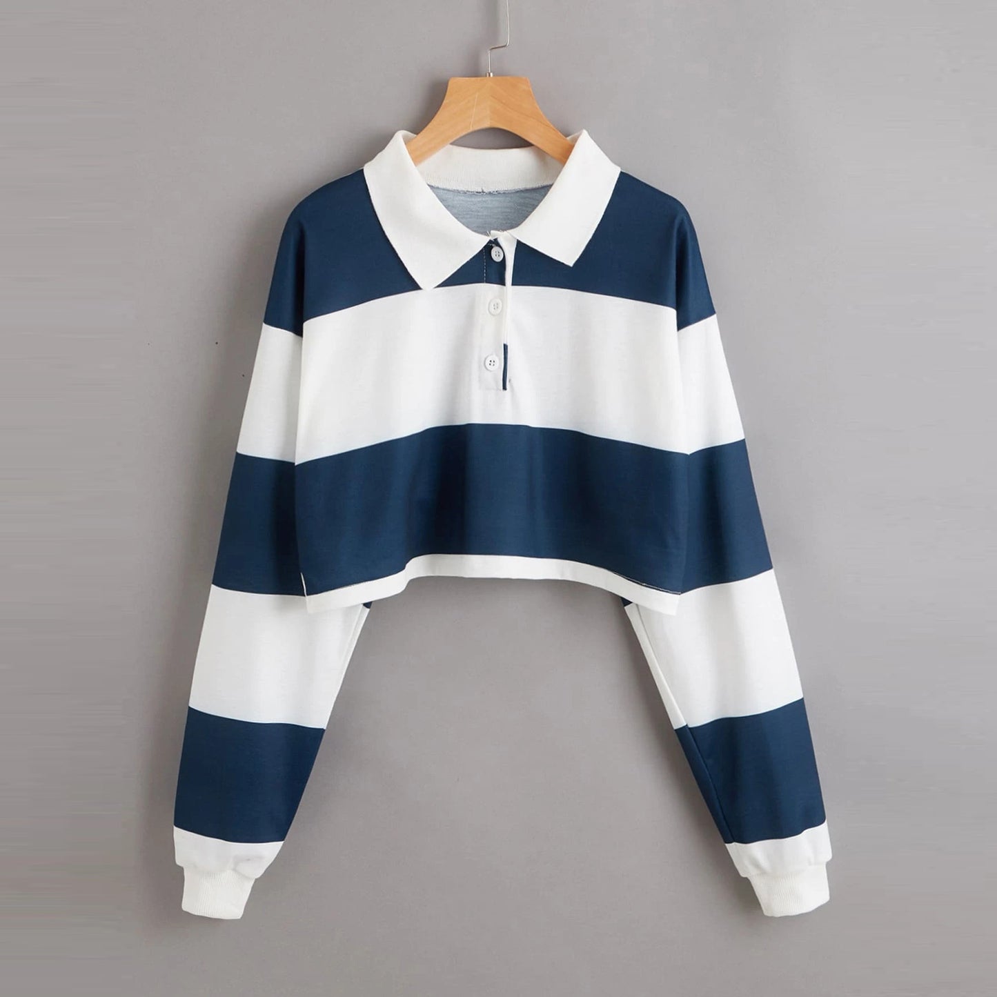 Women's Fashionable Simple Striped Polo Collar Sweater