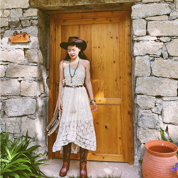 Tassel Tied Cardigan With Two Long Dresses