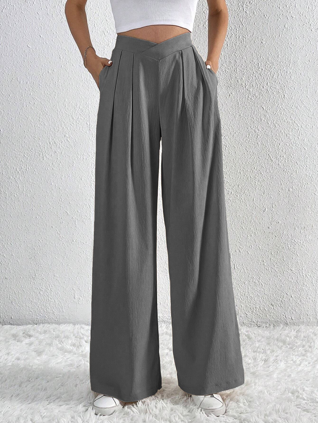 Solid Color Pleated Casual Wide-leg Pants Loose Casual Women's Commuting Versatile Style Comfortable TrousersS