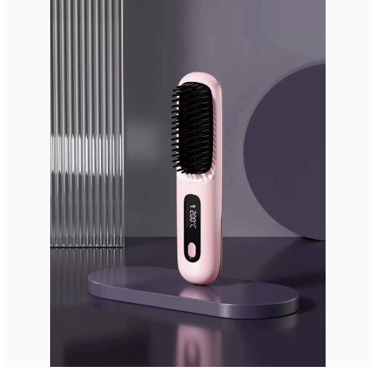Wireless Hair Straightener Brush with Comb | Portable USB Charging, Fast Heating