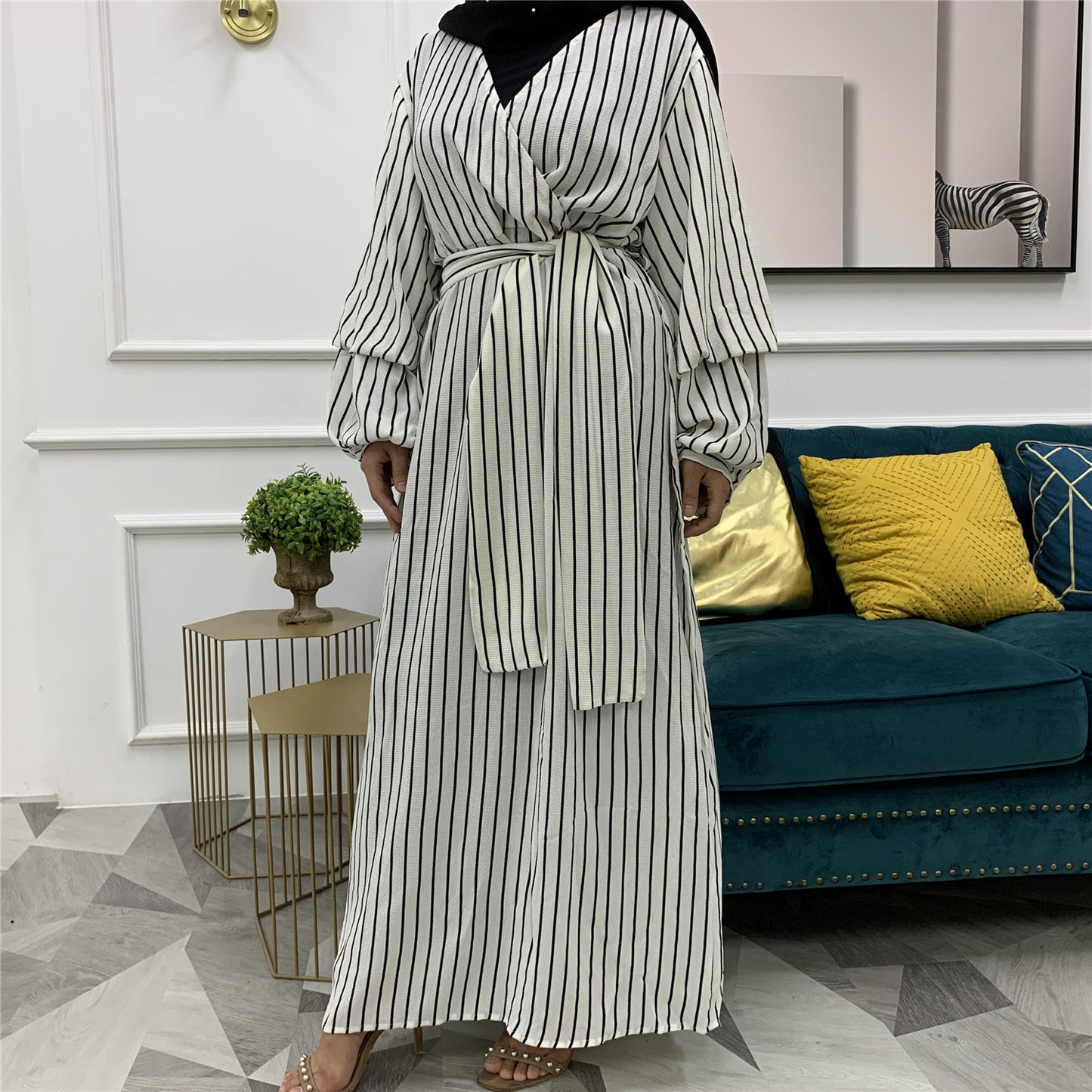 Muslim Fashion Large Women's Heap Sleeves Slim Fit Dress