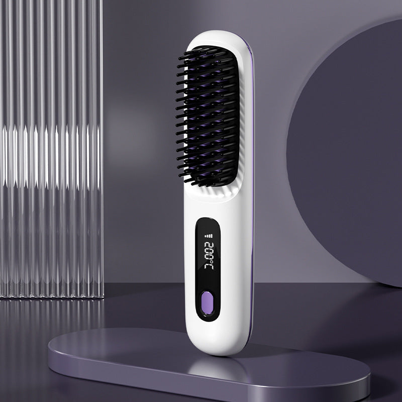 Wireless Hair Straightener Brush with Comb | Portable USB Charging, Fast Heating