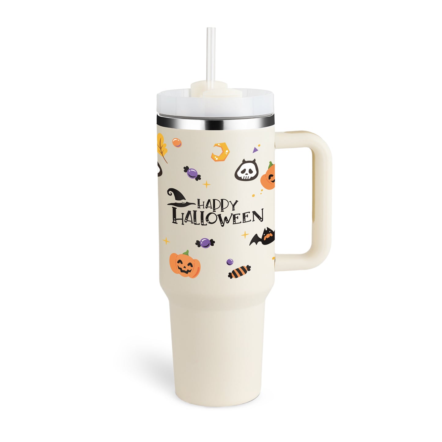 Tumbler with Handle & Straw – Stainless Steel Spill-Proof Travel Mug with Lid