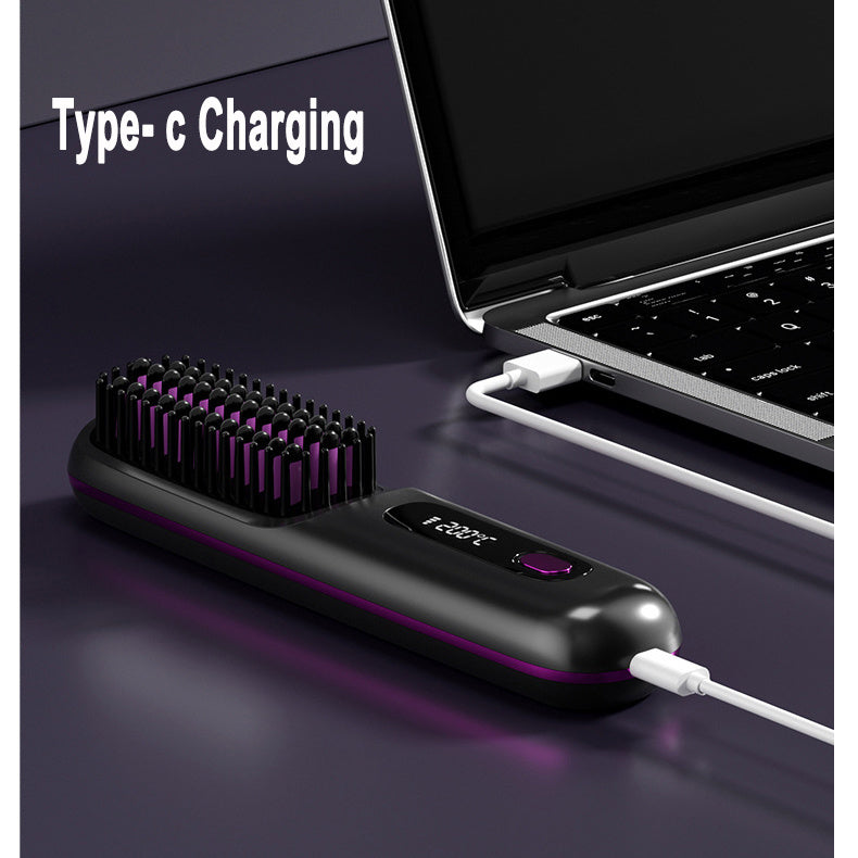Wireless Hair Straightener Brush with Comb | Portable USB Charging, Fast Heating