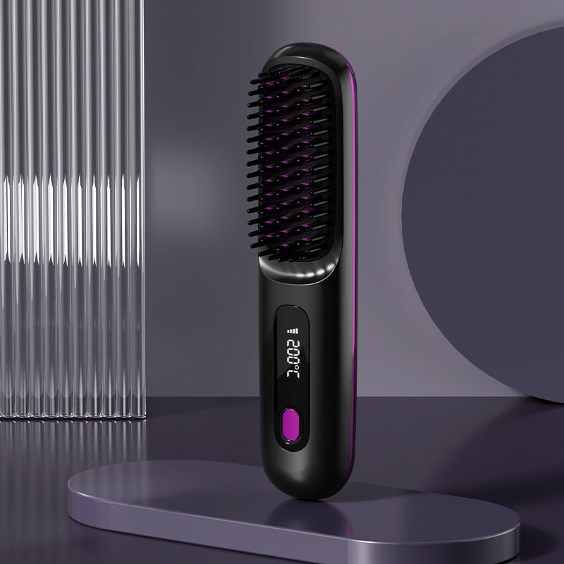 Wireless Hair Straightener Brush with Comb | Portable USB Charging, Fast Heating