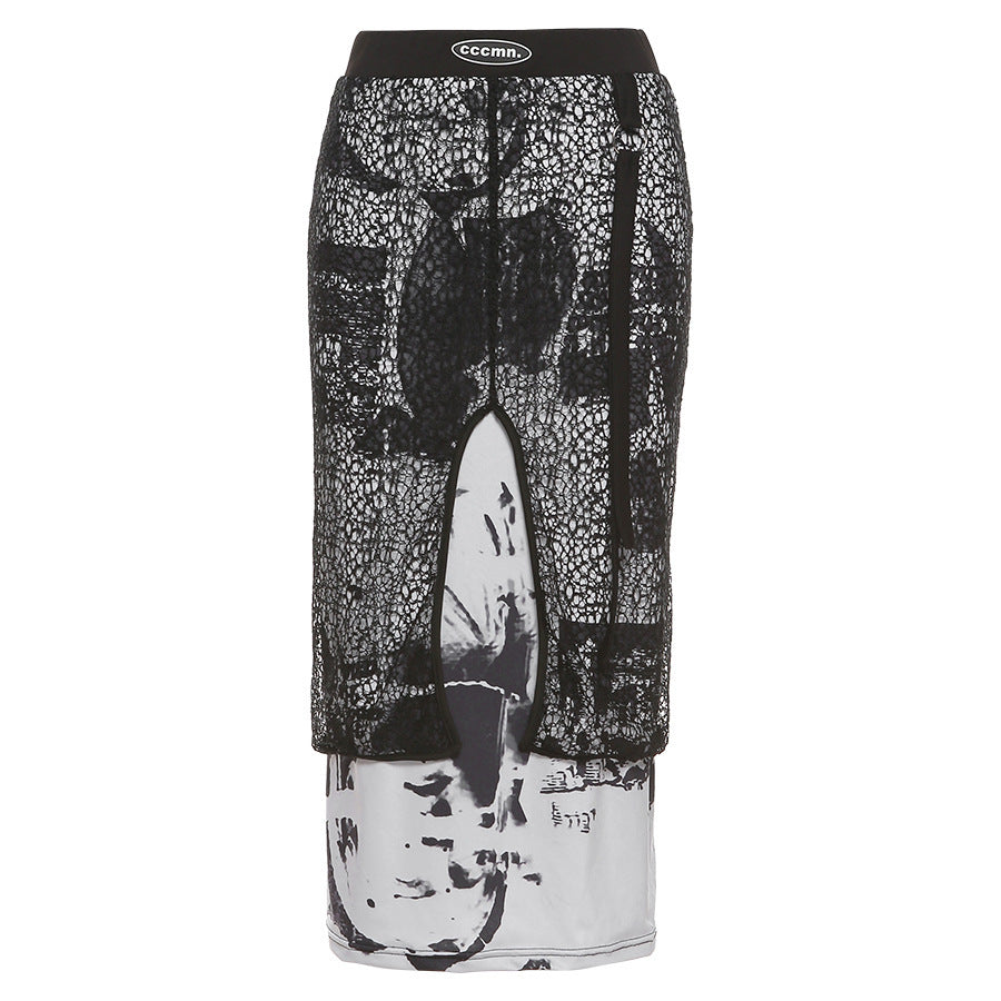 Skirts Gradient Blooming Ink-splashing Printing Stitching Personalized Design Skirts Women's Fashion Printed Skirts