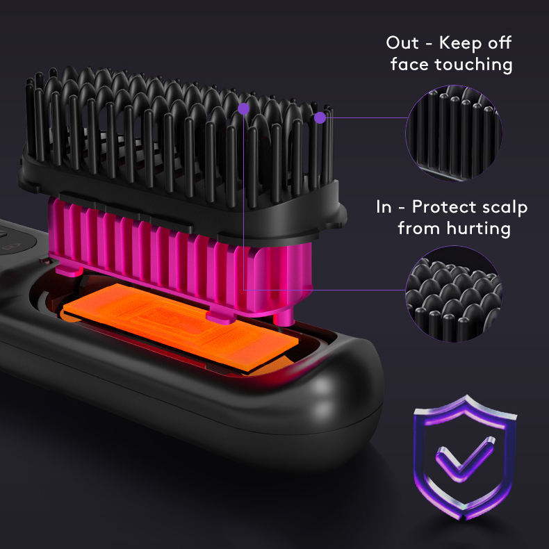 Wireless Hair Straightener Brush with Comb | Portable USB Charging, Fast Heating