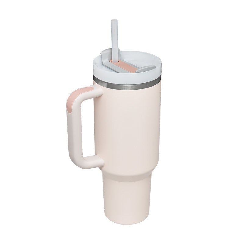 Tumbler with Handle & Straw – Stainless Steel Spill-Proof Travel Mug with Lid