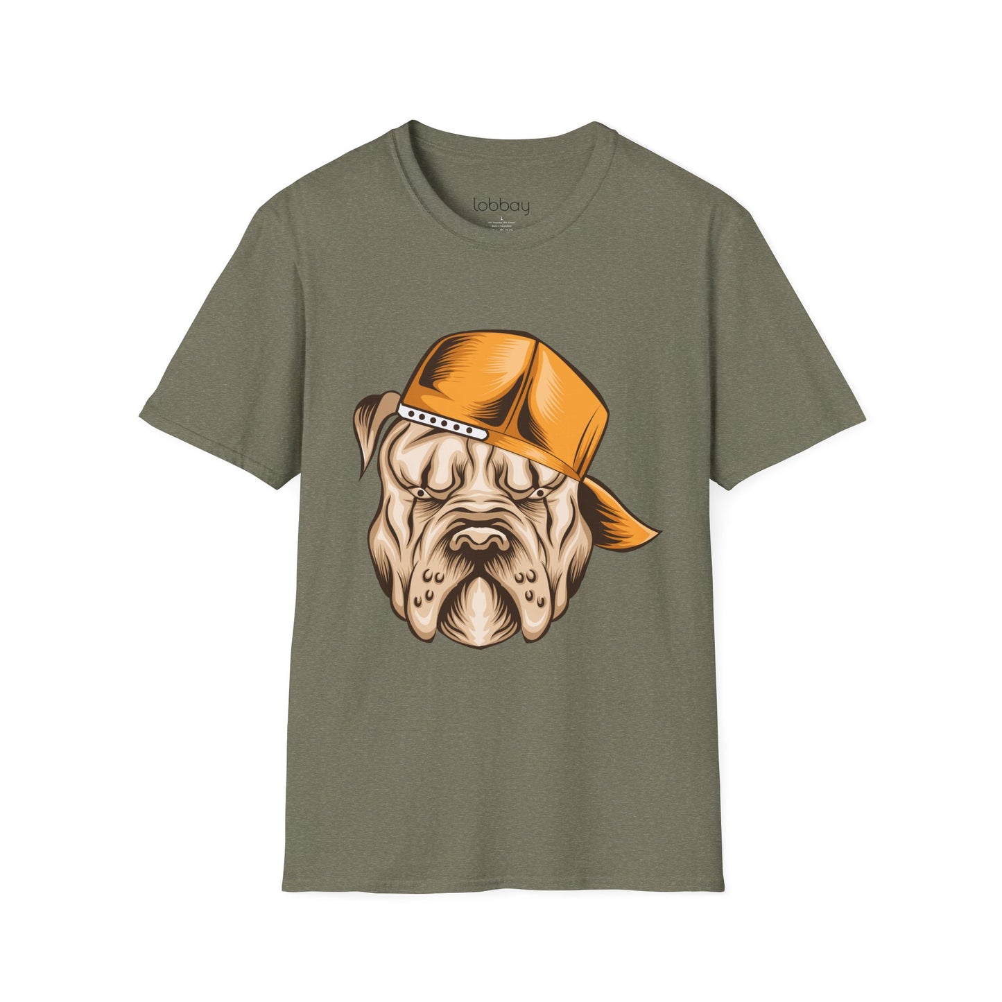Cool Bulldog Graphic T-Shirt – Street Style Dog Wearing Cap | Olive Green Tee for Men & Women