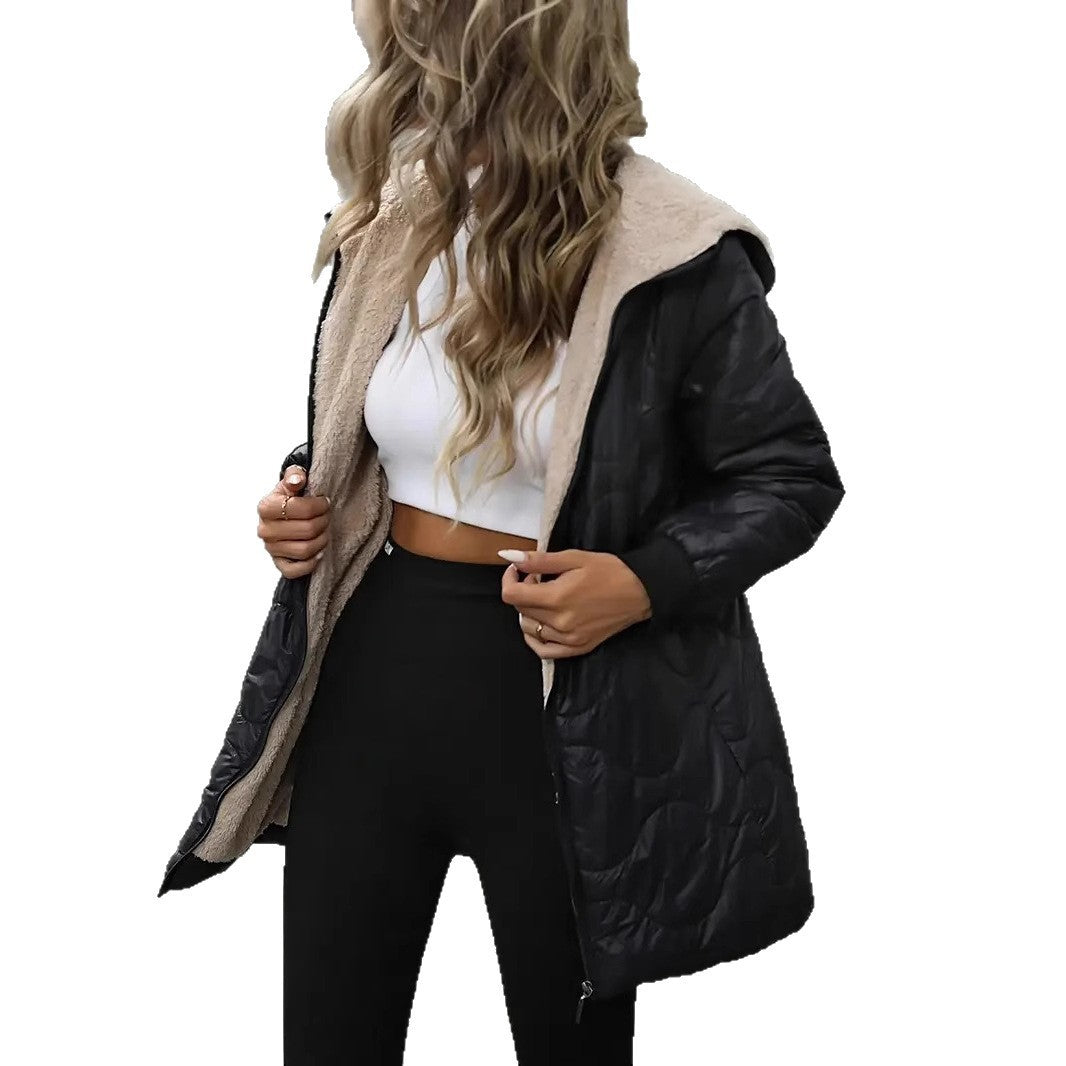 Hooded Cotton-padded Coat Women's Mid-length