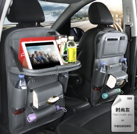 Leather Car Storage Bag Multifunction Seat Back Tray Hanging Bag Waterproof Car Organizer Automotive Interior Accessories