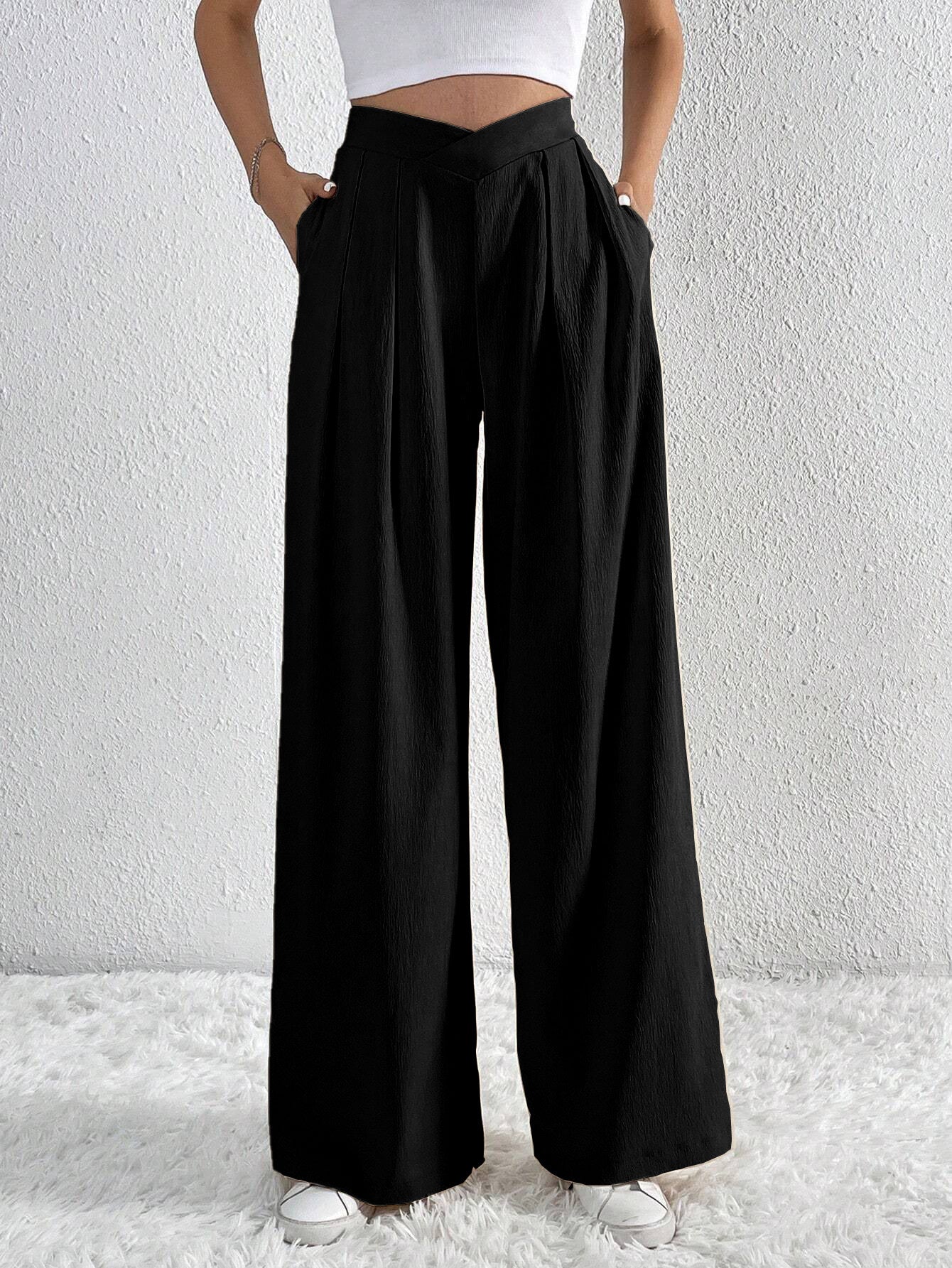 Solid Color Pleated Casual Wide-leg Pants Loose Casual Women's Commuting Versatile Style Comfortable TrousersS