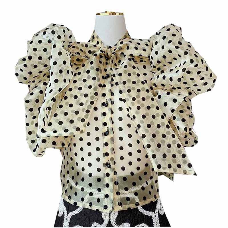 Short Polka Dot Shirt Women Summer New Korean Style Loose Design Niche Short-sleeved Chiffon Cardigan Top