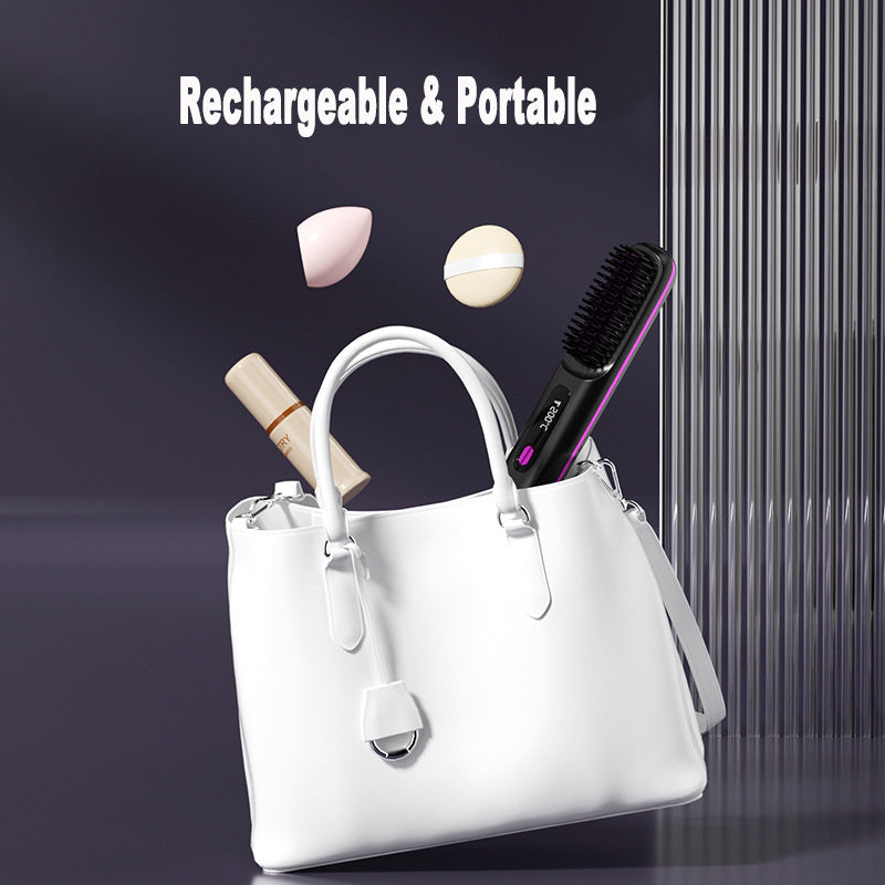 Wireless Hair Straightener Brush with Comb | Portable USB Charging, Fast Heating