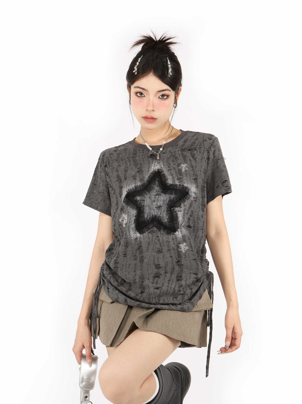 XINGX Old Short-sleeved T-shirt For Women Drawstring Top