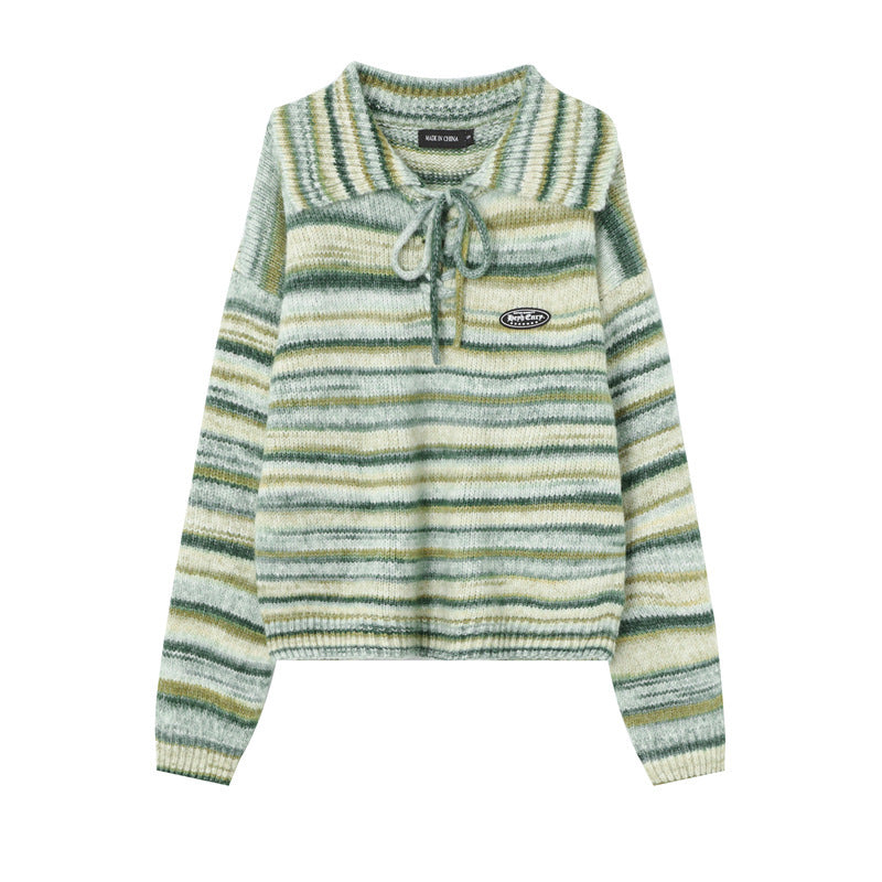 Lace-up POLO Sweater Gradient Sweater