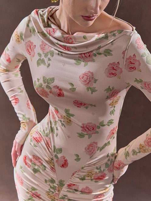 Elegant Floral Off-the-shoulder Pleated Midi Dress
