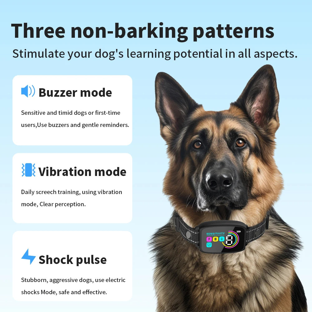 Smart Automatic Anti Barking Dog Collar | Rechargeable Bark Stopper Stop Barking HD Digital Display IP67 Waterproof Collar For Dogs Pet Products
