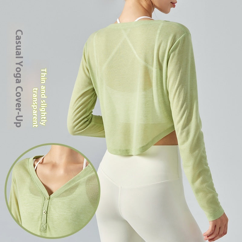 Loose V-neck Yoga Blouse Long Sleeve T-shirt Casual Draping Effect