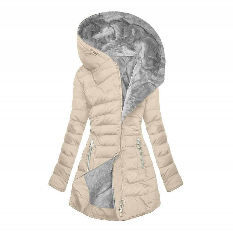 Fashion Long-sleeve Zipper Cotton-padded Coat Women