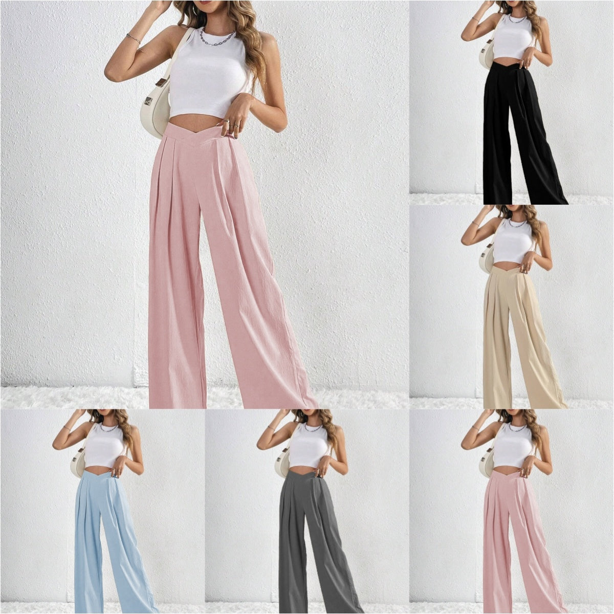 Solid Color Pleated Casual Wide-leg Pants Loose Casual Women's Commuting Versatile Style Comfortable TrousersS