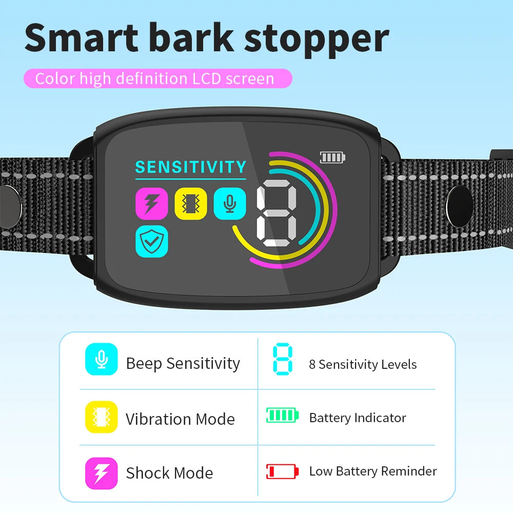 Smart Automatic Anti Barking Dog Collar | Rechargeable Bark Stopper Stop Barking HD Digital Display IP67 Waterproof Collar For Dogs Pet Products