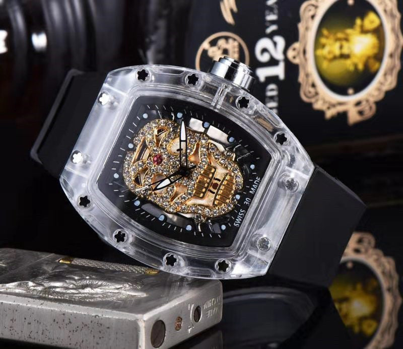 Dunhuang Popular Men's Business Watch Ghost Punk Diamond Transparent Case