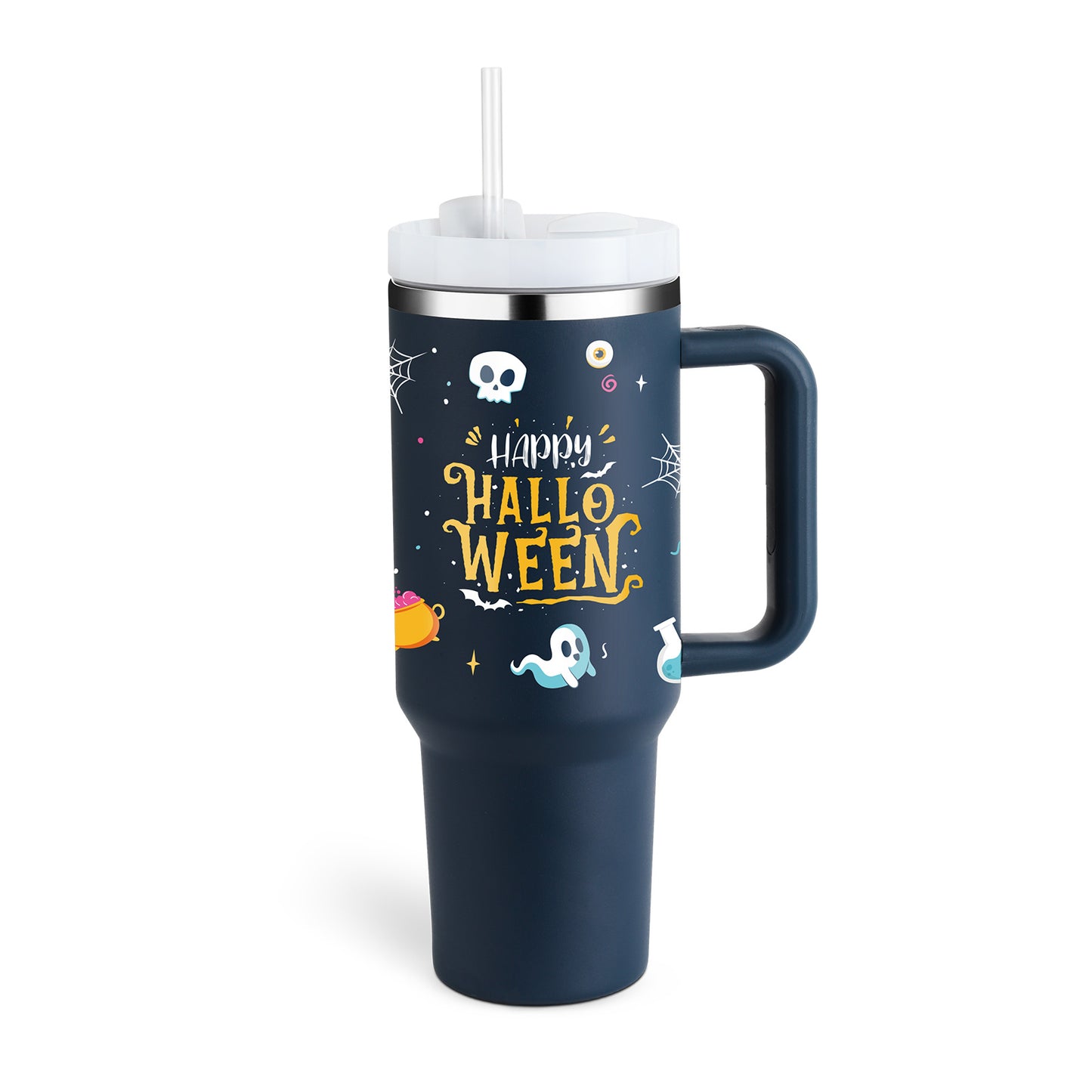 Tumbler with Handle & Straw – Stainless Steel Spill-Proof Travel Mug with Lid