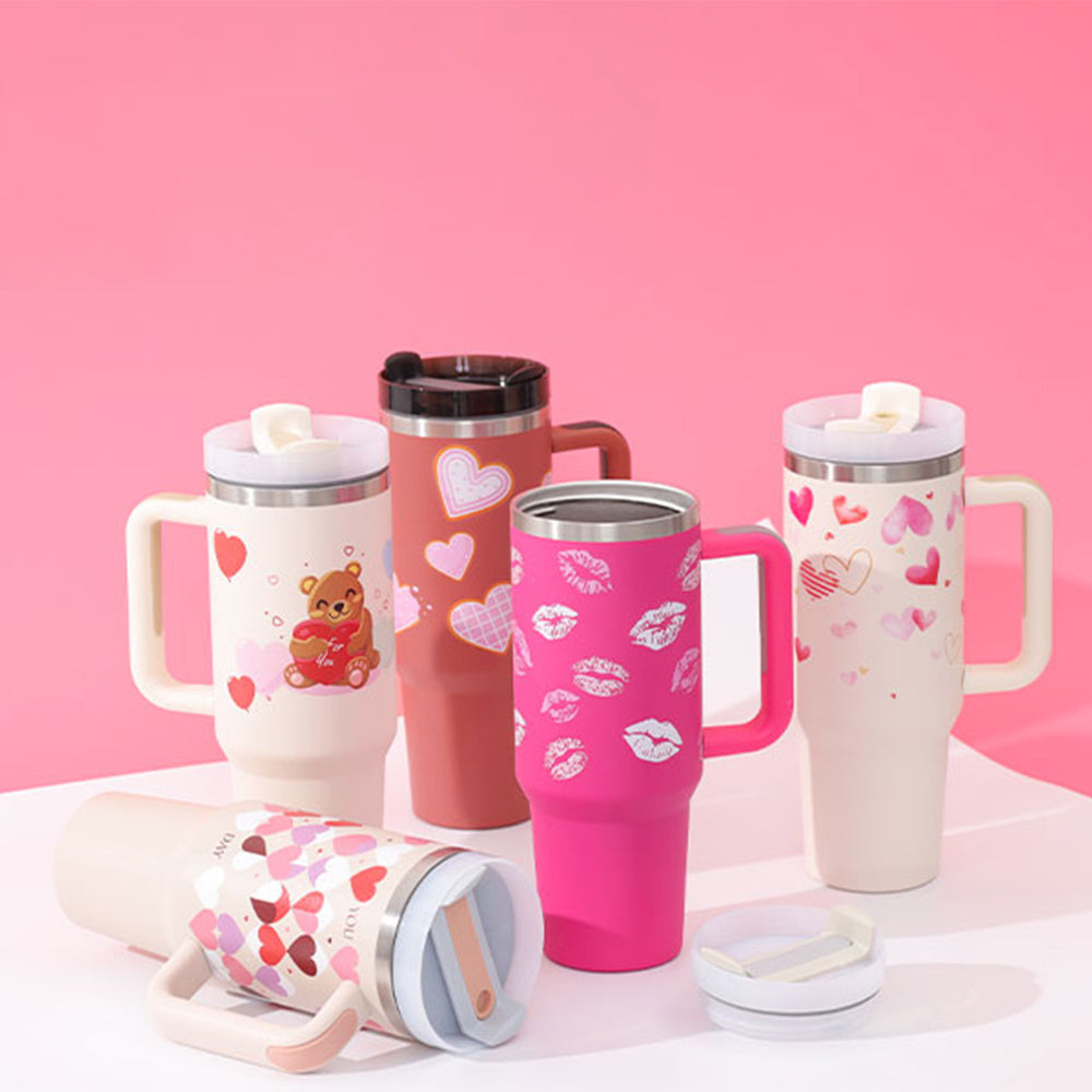 Tumbler with Handle & Straw – Stainless Steel Spill-Proof Travel Mug with Lid