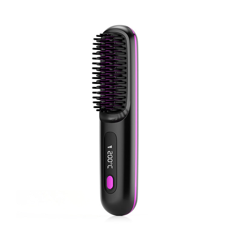 Wireless Hair Straightener Brush with Comb | Portable USB Charging, Fast Heating