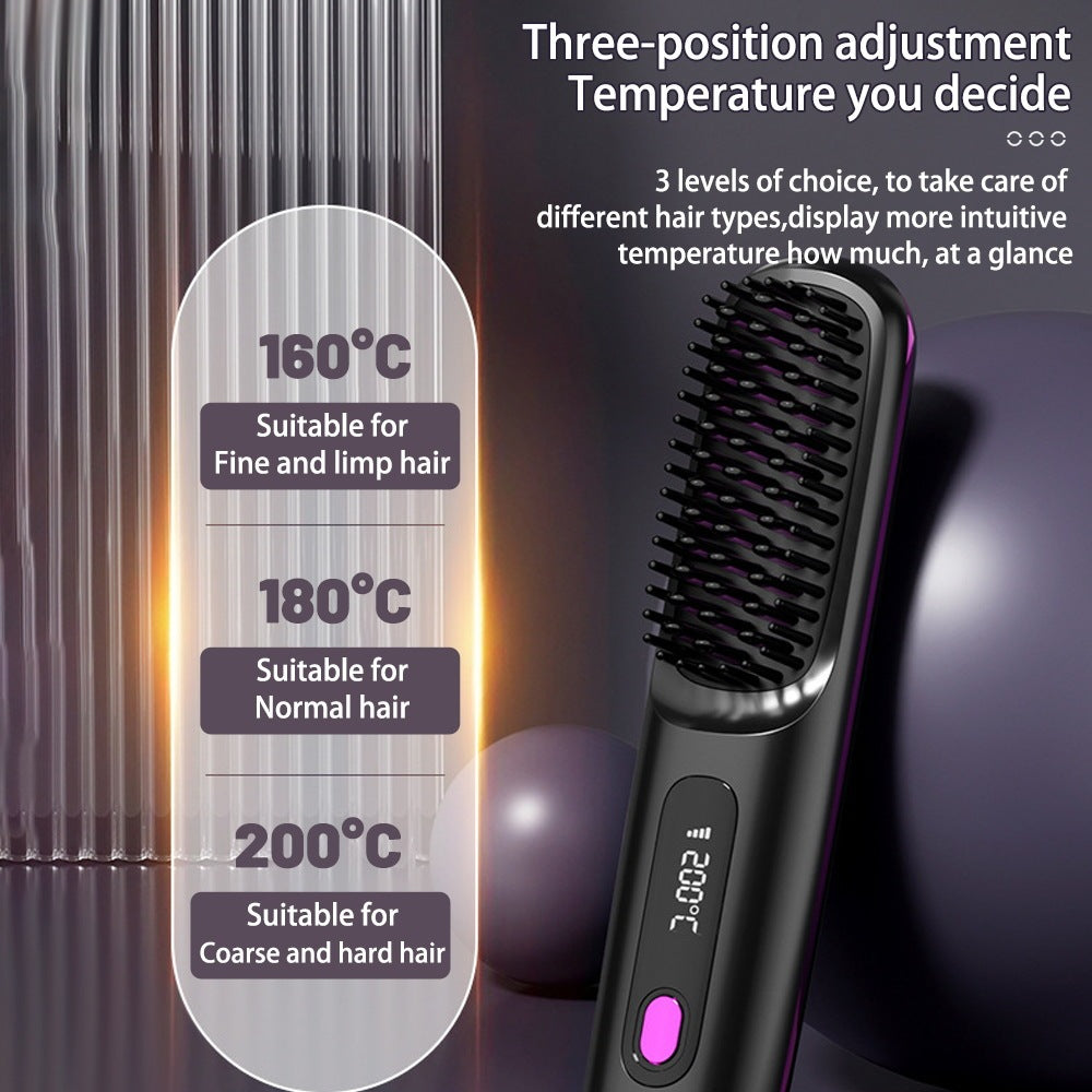 Wireless Hair Straightener Brush with Comb | Portable USB Charging, Fast Heating