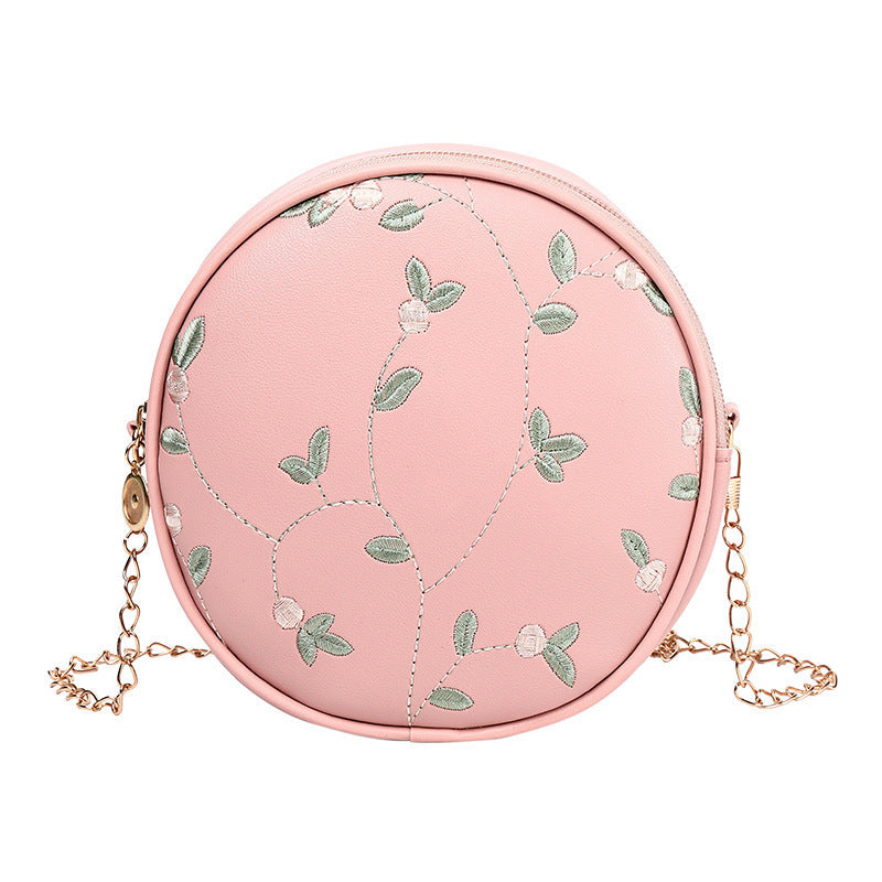 Simple Embroidery Small Round Bag Women